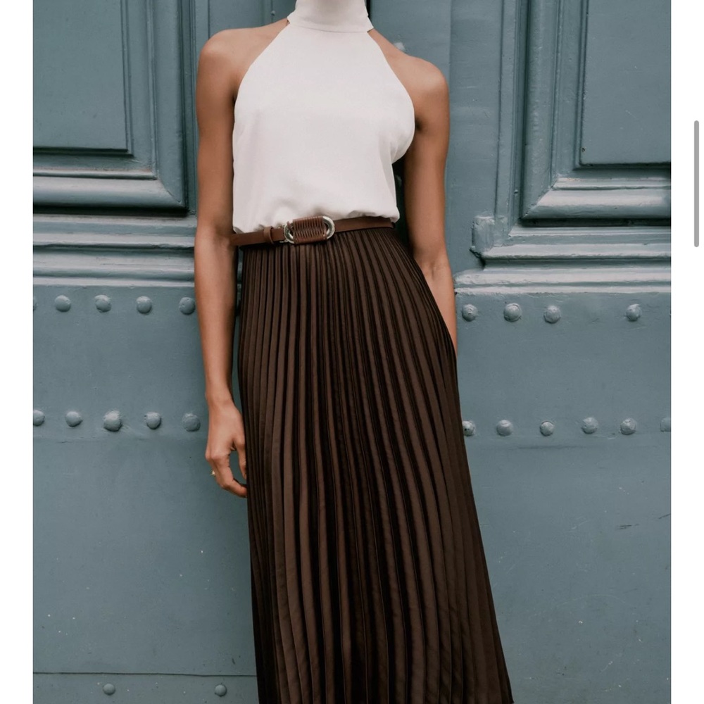 Zara PLEATED COMBINATION MIDI DRESS - Picture 2 of 5